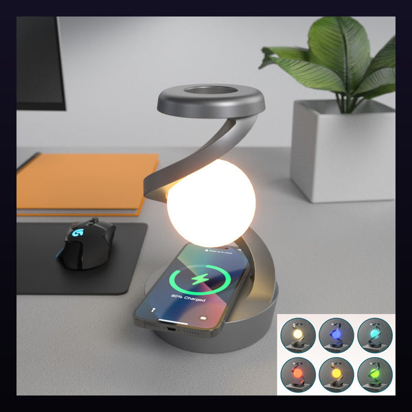 Rotating Moon Desk Lamp with Wireless Phone Charger, Gesture Control Dimmable Night Light for Gaming Desk Setup