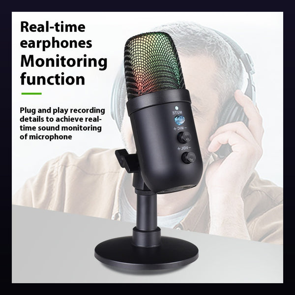 RGB USB Gaming Microphone for PC and Phone, Streaming, Live Broadcast, Karaoke and Recording Mic, Black