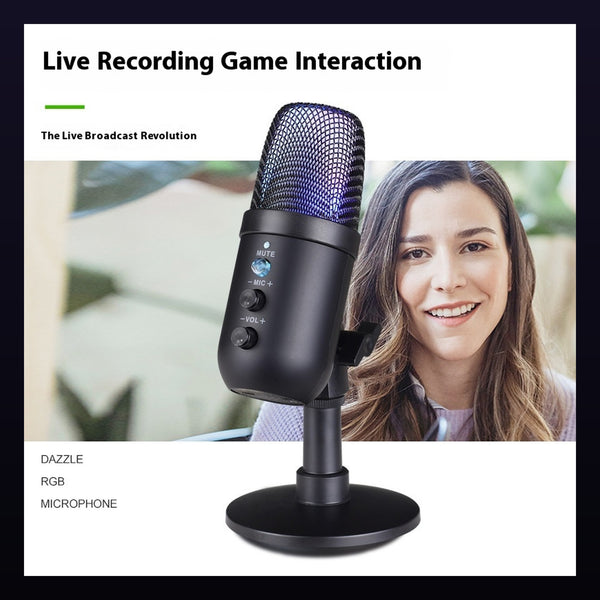 RGB USB Gaming Microphone for PC and Phone, Streaming, Live Broadcast, Karaoke and Recording Mic, Black