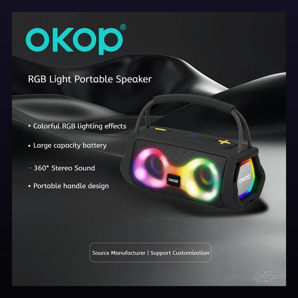 Portable Wireless Bluetooth Speaker with RGB Lighting and Carry Handle - Dual Speakers, FM Radio, TF Card and USB