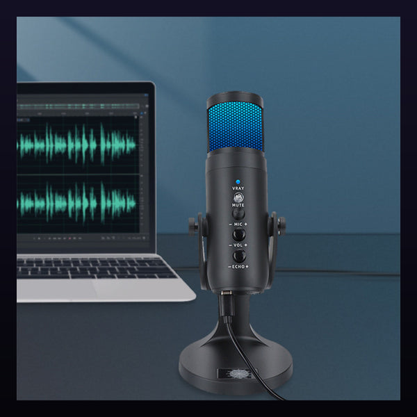 RGB USB Condenser Microphone with Breathing Ambient Light for PC Gaming, Streaming and Recording
