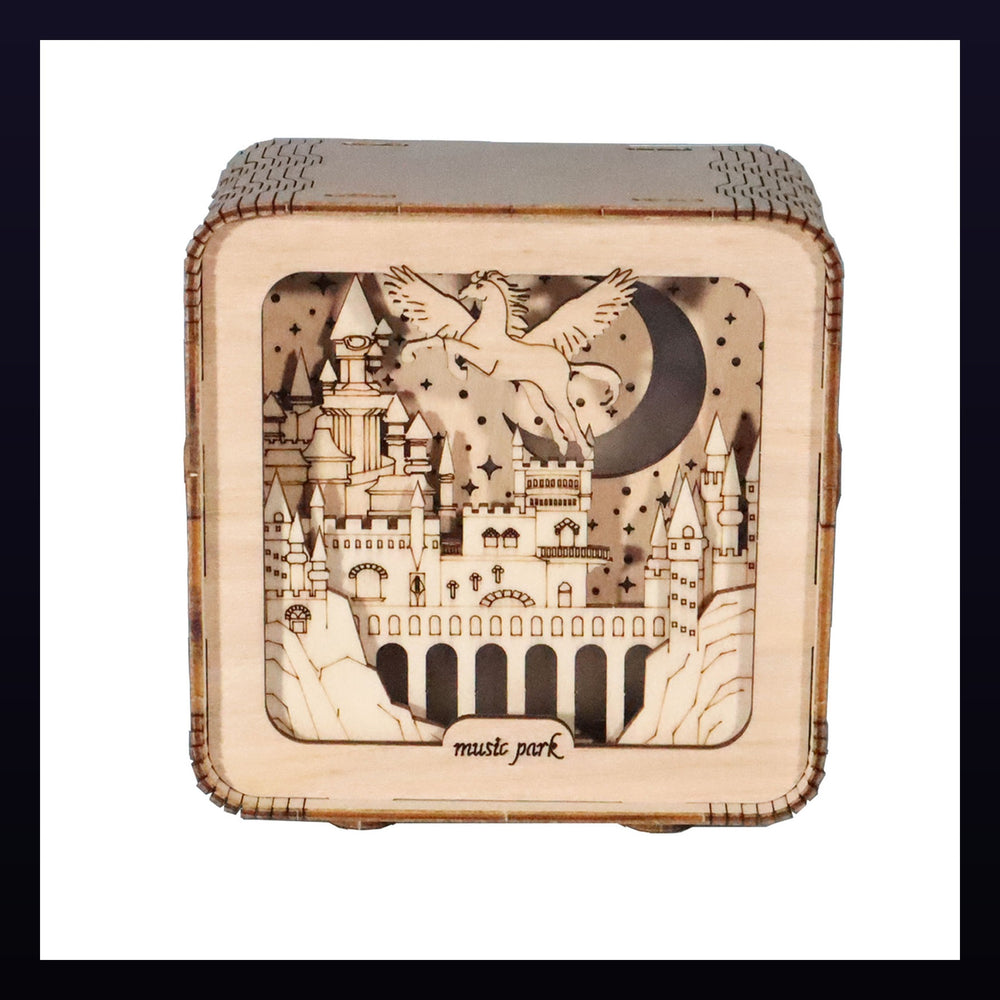 3D Wooden Puzzle Pegasus Castle Night Light Model Kit for Adults - DIY Desk Decoration and Birthday Christmas Gift