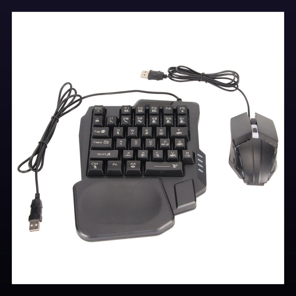 One-Handed RGB Gaming Keyboard and Mouse Combo with Mobile Converter for Android and iOS, Phone Stand Included