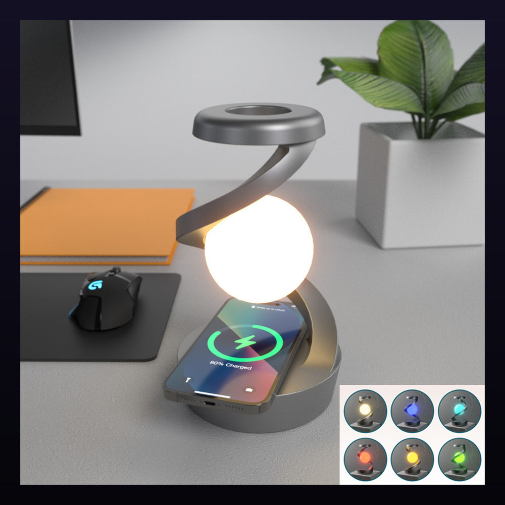 Rotating Moon Desk Lamp with Wireless Phone Charger, Gesture Control Dimmable Night Light for Gaming Desk Setup