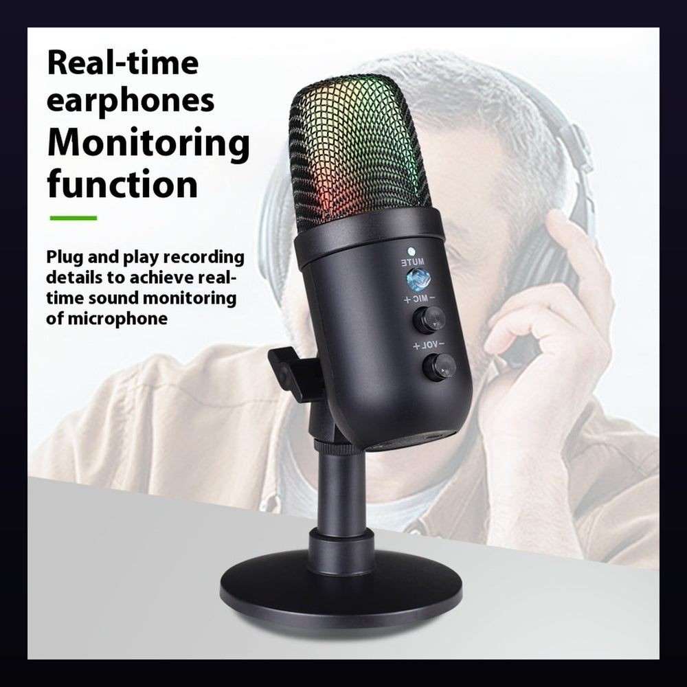 RGB USB Gaming Microphone for PC and Phone, Streaming, Live Broadcast, Karaoke and Recording Mic, Black